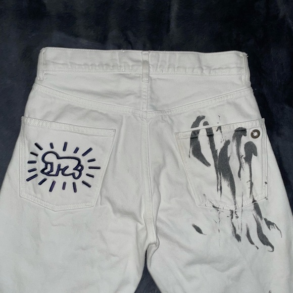 Cotton Straight Fit Paint Splatter Jeans in White (size 28) - Picture 11 of 15